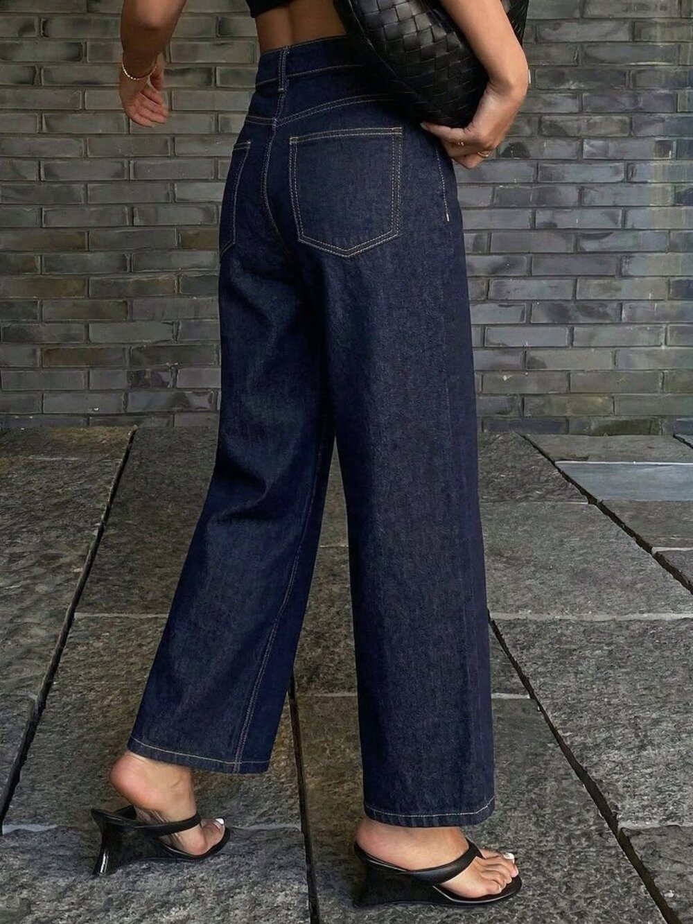 Dark Wash Casual Women's Straight Leg Cropped Jeans Y2k - Picture 2 of 4